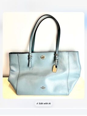 Coach Light Blue Leather Tote with Turn-Lock and Tag, NWOT